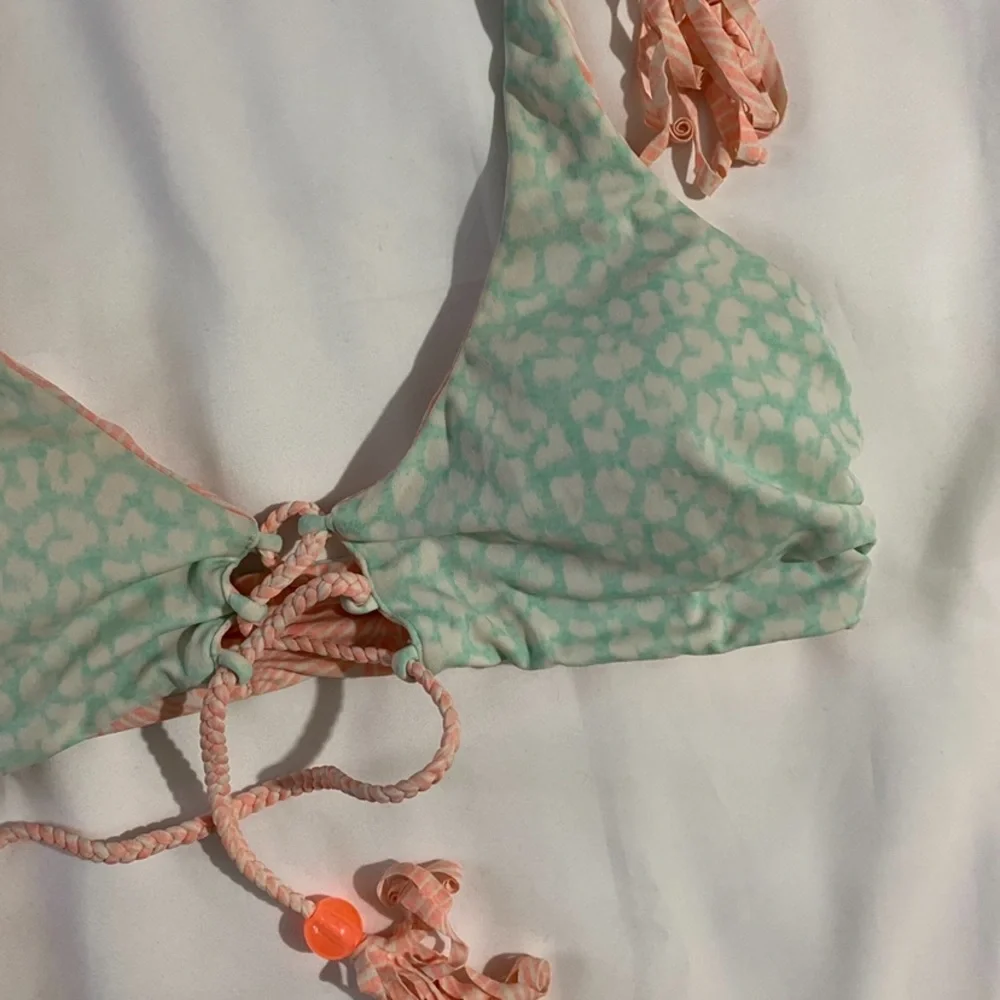 Victoria’s Secret Reversible Patterned Bikini Halter Top - Blue White & Orange